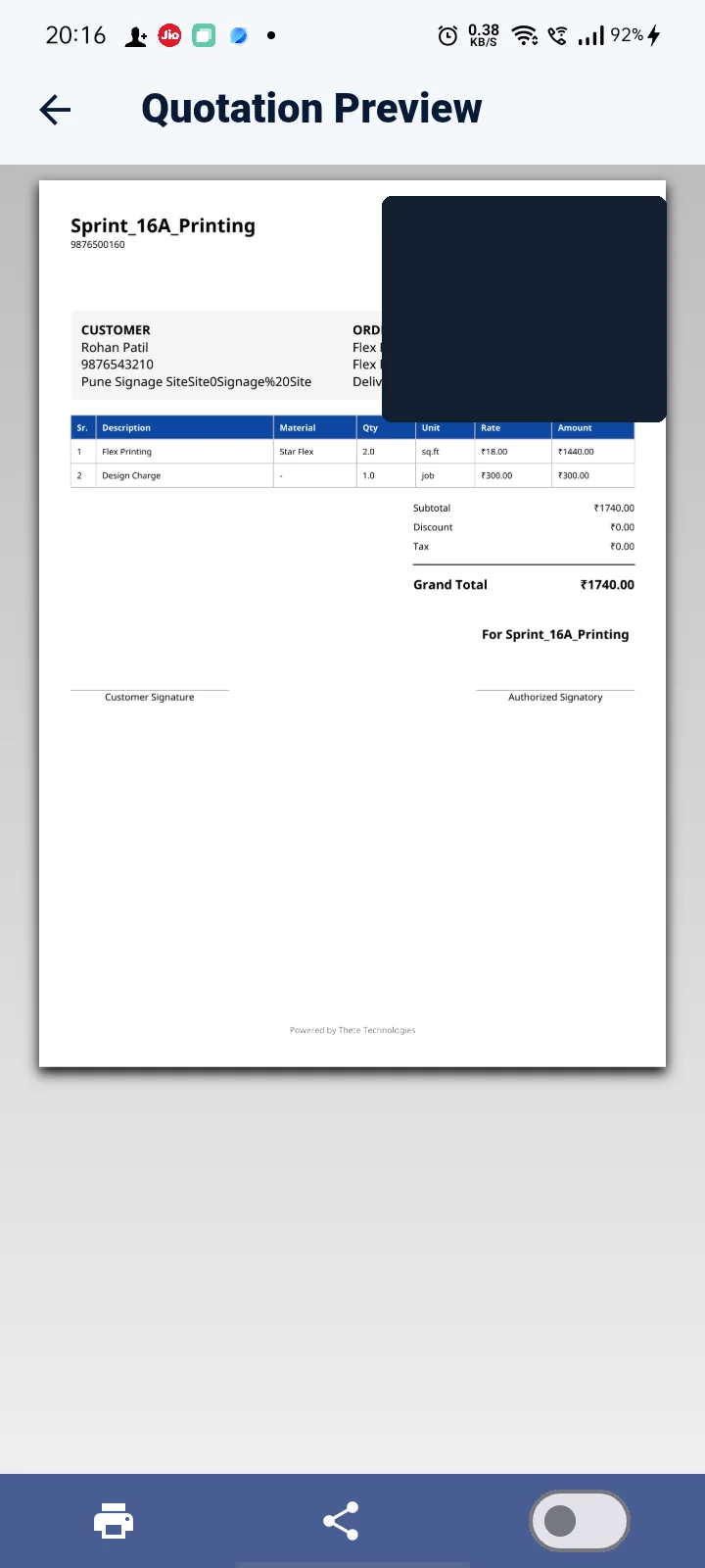 ServiceBook Lite quotation preview