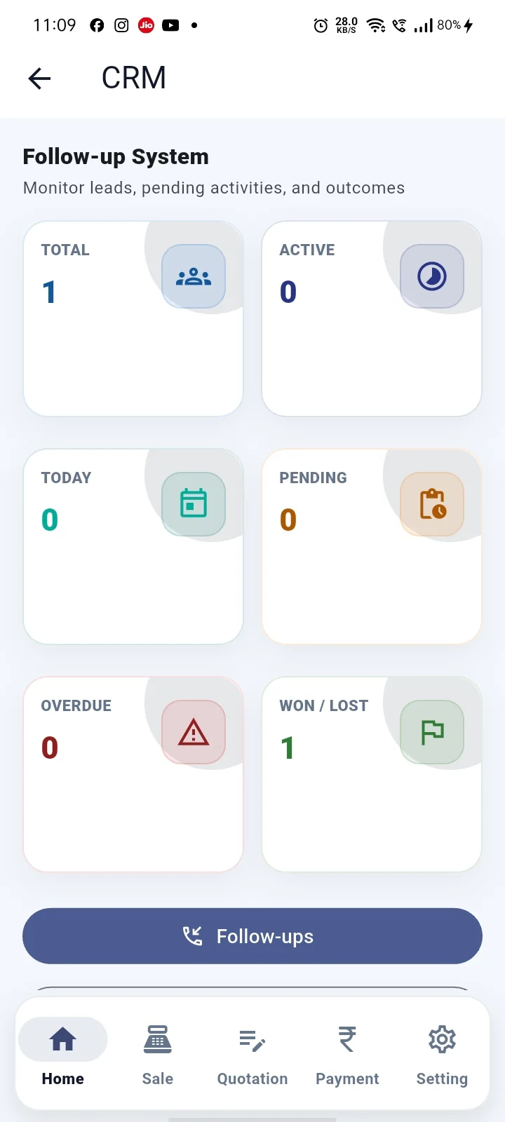 TradeNest ERP CRM follow-up dashboard