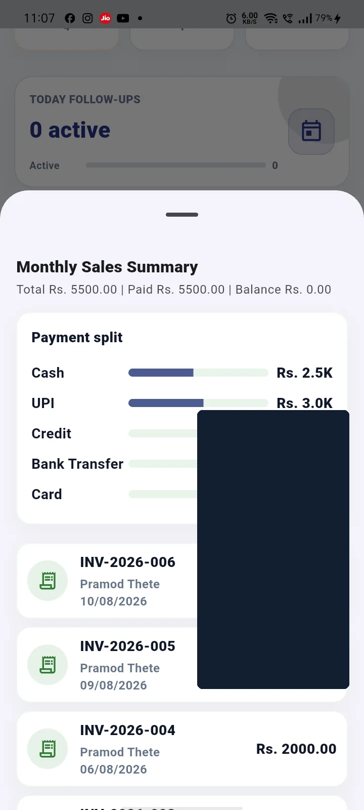 TradeNest ERP monthly sales summary with payment split